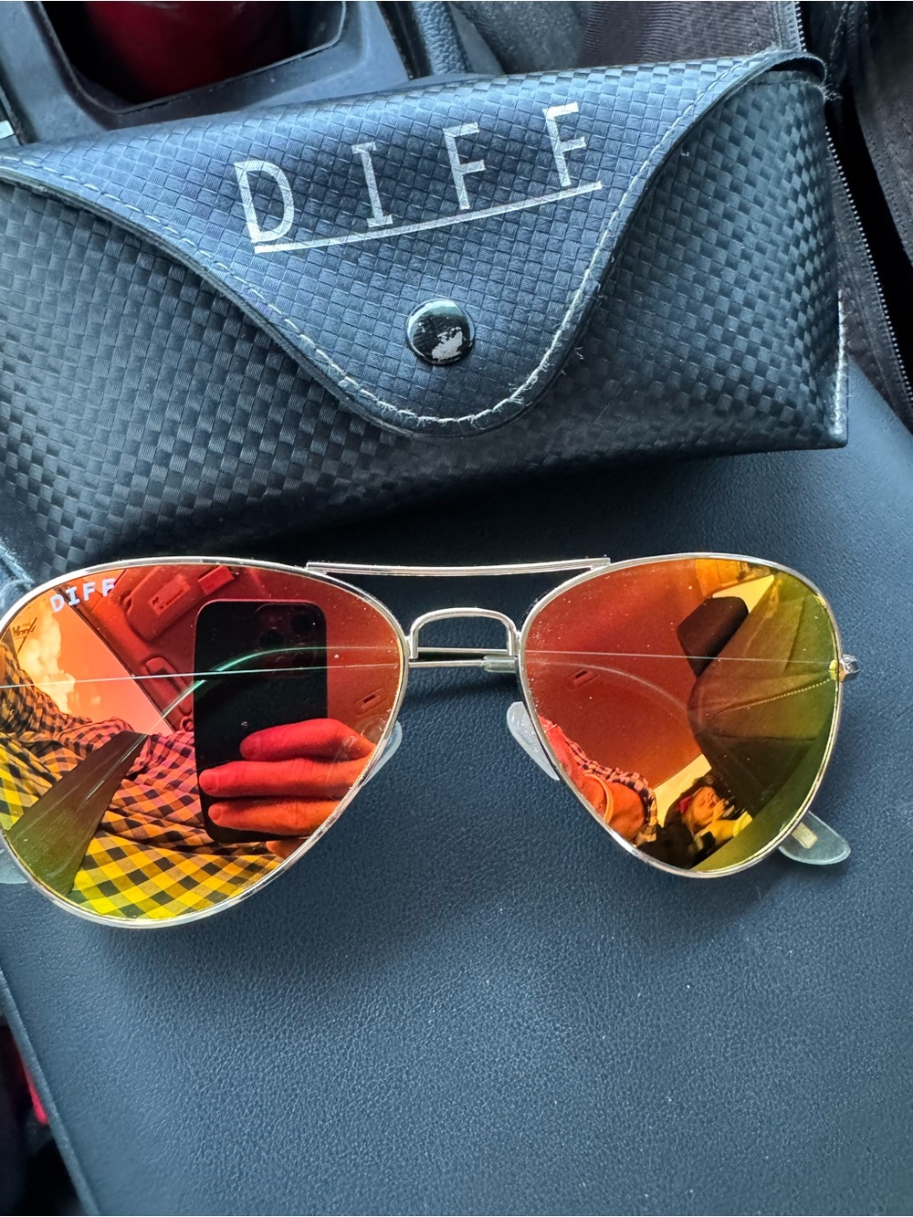 Women’s Diff Aviator Gold Frame red sunfire lenses